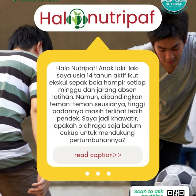 Hi Nutrifers! ✨
Banyak orang tua mengira bahwa anak yang aktif berolahraga pasti akan tumbuh lebih tinggi. Padahal, olahraga hanyalah salah satu faktor yang mendukung pertumbuhan. ⚽🌱
Beberapa hal lain yang juga sangat berpengaruh antara lain:
🥗 Asupan gizi yang cukup
Aktivitas fisik meningkatkan kebutuhan energi dan nutrisi. Jika asupannya kurang, pertumbuhan bisa terhambat.
🍗 Protein dan zat gizi pendukung pertumbuhan
Protein, kalsium, vitamin D, dan zinc berperan penting dalam pembentukan tulang dan jaringan tubuh.
😴 Kualitas tidur
Hormon pertumbuhan banyak diproduksi saat tidur, sehingga waktu dan kualitas tidur perlu diperhatikan.
🧬 Faktor genetik dan pubertas
Setiap anak memiliki pola pertumbuhan yang berbeda. Ada yang mengalami percepatan tinggi badan lebih awal, ada juga yang lebih lambat.
Jadi, jika anak sudah rutin berolahraga tetapi tinggi badannya masih tertinggal dibanding teman seusianya, penting untuk melihat faktor lain seperti pola makan, kecukupan gizi, dan tumbuh kembangnya secara keseluruhan. ✨
Yuk, konsultasikan bersama dietisien di @Nutripaf ♥️ agar kebutuhan gizi anak dapat disesuaikan dengan masa pertumbuhan dan aktivitasnya, sehingga potensi tumbuh kembangnya dapat lebih optimal. 🌱
#nutripaf #halonutripaf #klinikgizi #klinikdietisien #konsultasigizi